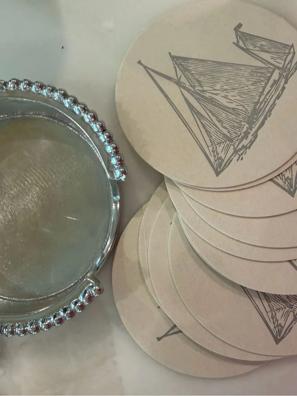 Mariposa Beaded Coaster Holder + 12 Haute Papier Sailboat Coasters